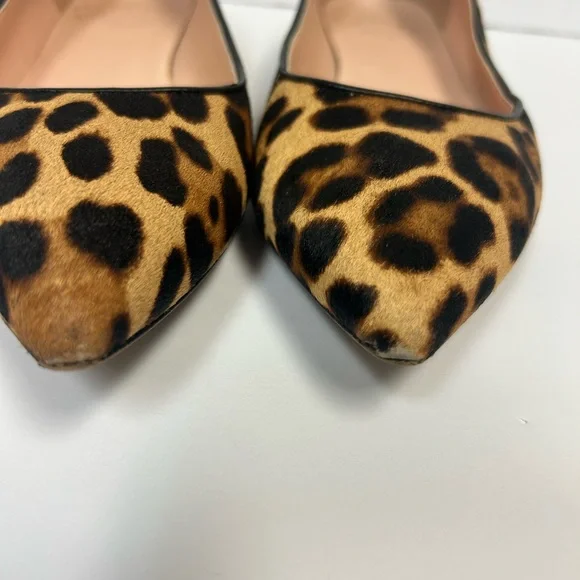 J Crew Leopard Print Shoes Women 9 Calf Hair Ballet Flats Pointed Toe Tan Brown - Picture 8 of 14